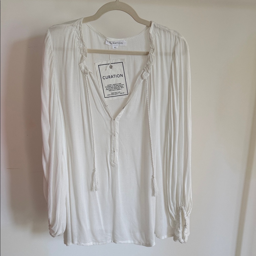 NWT! 🤍 Emerson Fry Curation Blouse with Tassel Ties, Size M